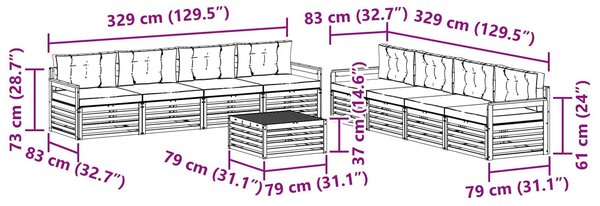 VidaXL Kültéri kanapé szett párnával 9 pcs Természetes és krémszínű