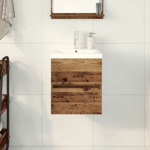 VidaXL Fekete Tölgy Mosdószekrény Beépített Mosdóval - MDF