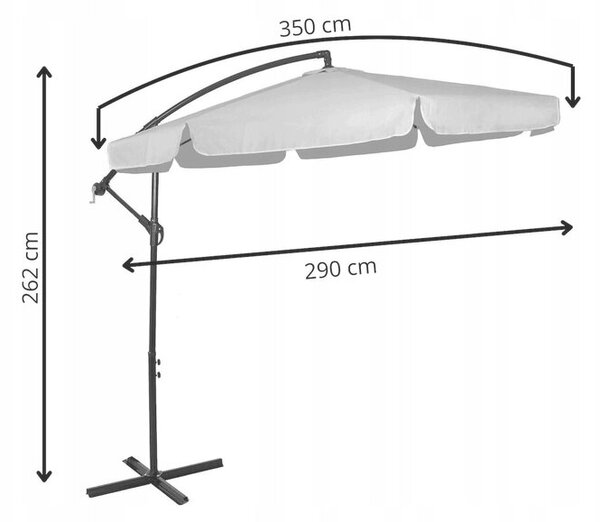 Kerti napernyő oldalrésszel (banán típusú), huzattal, 300 cm, világosszürke