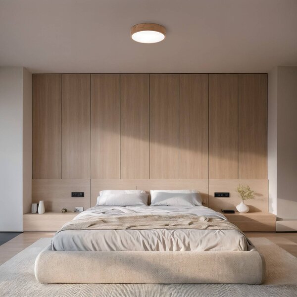 TEMAR LIGHTING Cleo DR800 mennyezeti világítás, tölgyfa, Ø 80 cm, 6 izzós, E27, dimmelhető, Világos fa, Nappali / Étkező, Fa, Modern