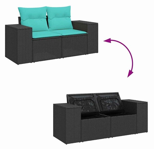 VidaXL 6 részes fekete polyrattan kerti ülőgarnitúra párnákkal