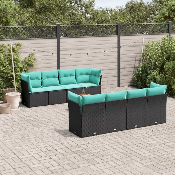 VidaXL 9 részes fekete polyrattan kerti ülőgarnitúra párnával