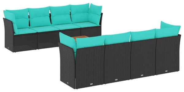 VidaXL 9 részes fekete polyrattan kerti ülőgarnitúra párnával