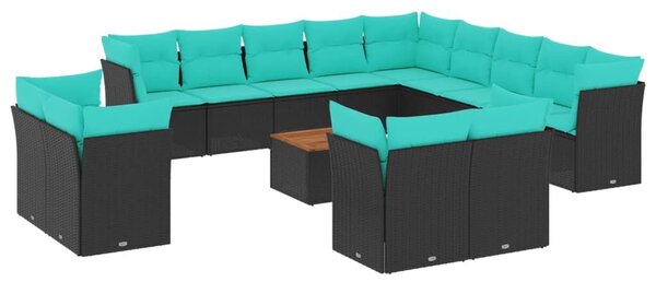 VidaXL 14 részes fekete polyrattan kerti ülőgarnitúra párnákkal