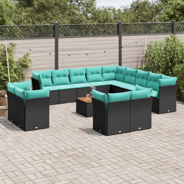 VidaXL 14 részes fekete polyrattan kerti ülőgarnitúra párnákkal