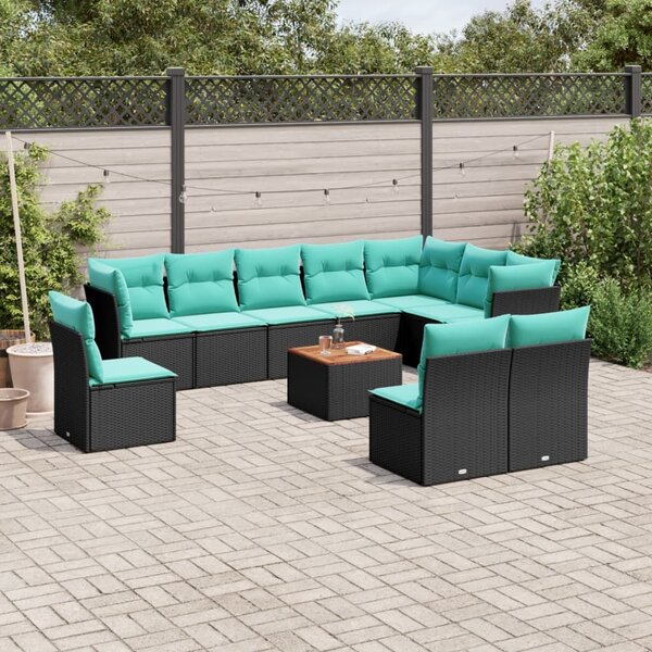 VidaXL 11 részes fekete polyrattan kerti ülőgarnitúra párnákkal