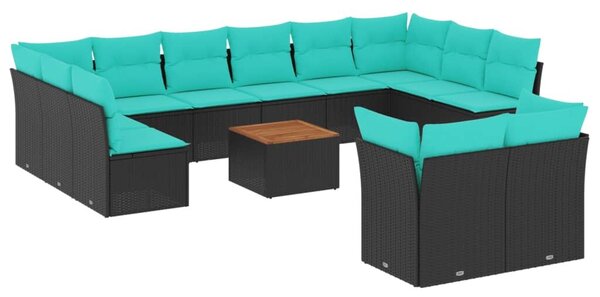 VidaXL 13 részes fekete polyrattan kerti ülőgarnitúra párnákkal