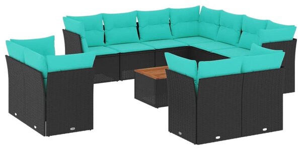 VidaXL 12 részes fekete polyrattan kerti ülőgarnitúra párnákkal