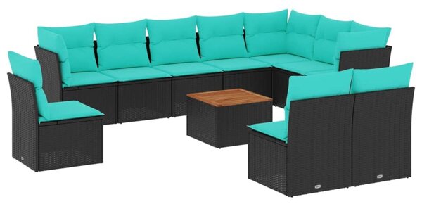 VidaXL 11 részes fekete polyrattan kerti ülőgarnitúra párnákkal