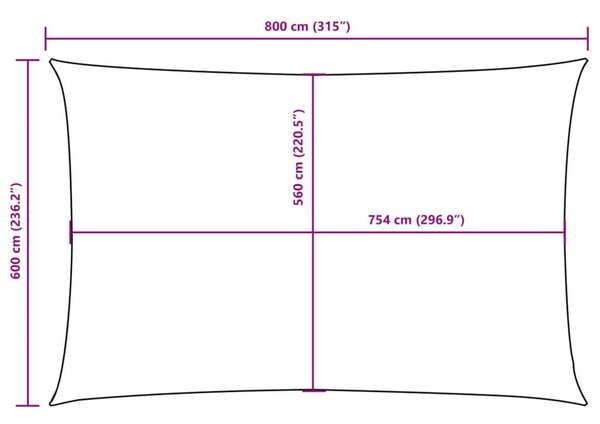 Téglalap alakú oxford-szövet napvitorla 6 x 8 m, terrakotta