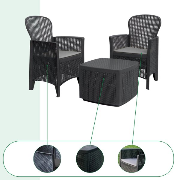 Kerti garnitúra TREE, 3 részes, antracit színben I.P.A.E-Progarden
