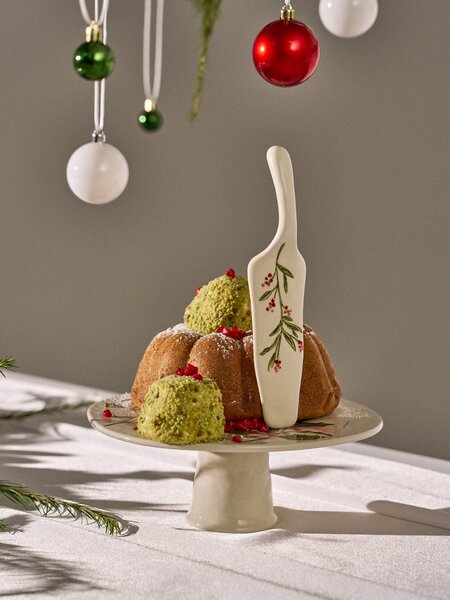 Sinsay - Karácsonyi sütemény tálca talpon spatulával, növényi mintával díszítve - többszínű