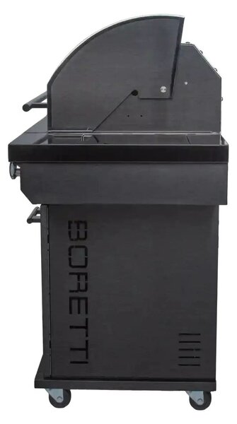 Boretti gázgrill, Imperatore Nero, 5 égőfej, 80x48 cm főzőfelület, oldalsó égőfej, tárolóhelyek, lágyan záródó ajtók, beépített hőmérő, szállításhoz kerekek, szellőzőnyílások