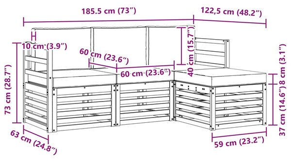 VidaXL Kültéri kanapé szett 4 pcs Természetes és Világosszürke