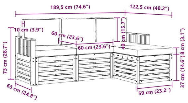 VidaXL Kültéri kanapé szett 4 pcs Természetes és Világosszürke