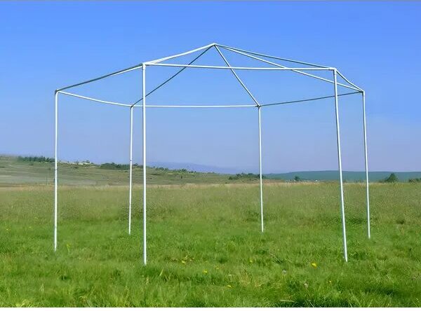Kerti pavilon sátor, fehér, 2×2×2 m, 6 oldalfal ablakokkal, rögzíthető vázzal