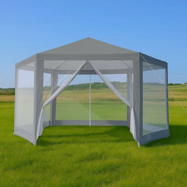 Kerti pavilon sátor 2×2×2 m, szúnyoghálós, szürke, fém vázzal