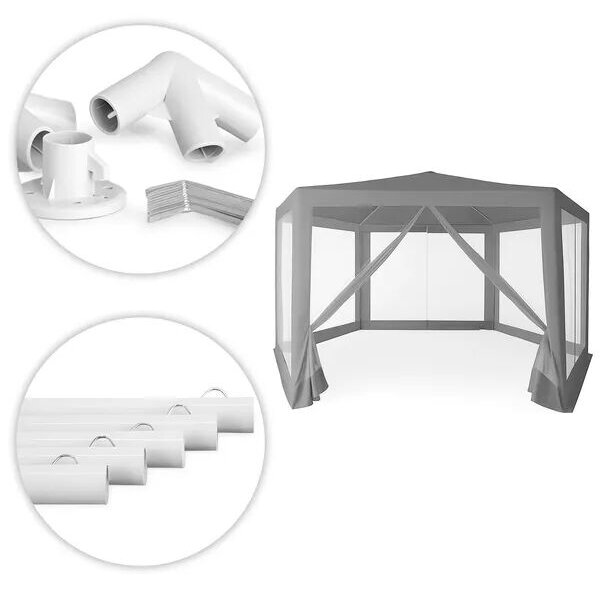 Kerti pavilon sátor 2×2×2 m, szúnyoghálós, szürke, fém vázzal