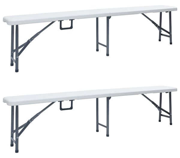 2 db fehér összecsukható HDPE kerti pad 180 cm