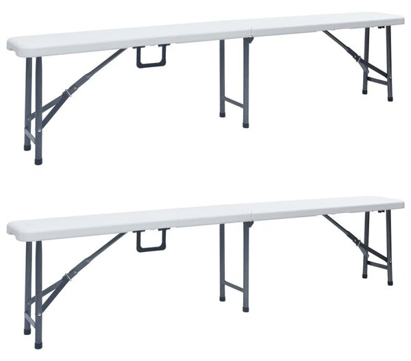 2 db fehér összecsukható HDPE kerti pad 180 cm