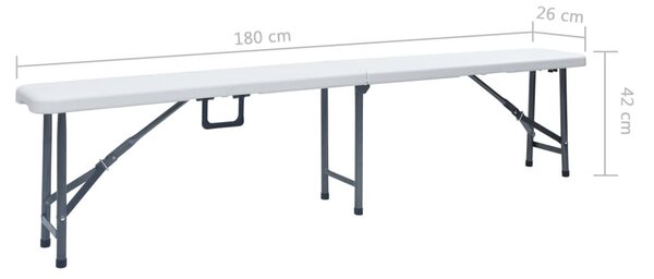 2 db fehér összecsukható HDPE kerti pad 180 cm