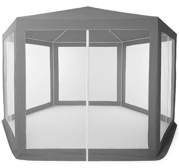 Kerti pavilon sátor 2×2×2 m, szúnyoghálós, szürke, fém vázzal