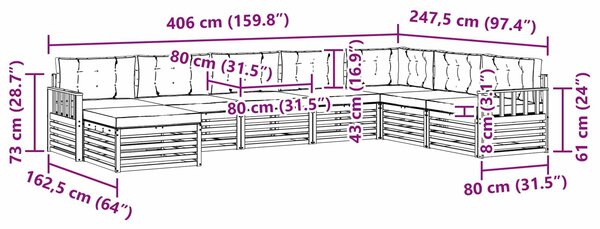 VidaXL Kültéri kanapé szett párnával 8 pcs Természetes és krémszínű