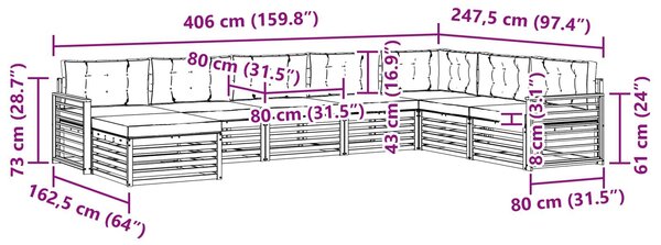 VidaXL Kültéri kanapé szett párnával 8 pcs Fehér és Krém színű