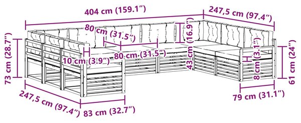 VidaXL Kültéri kanapé szett 9 pcs Természetes és Világosszürke