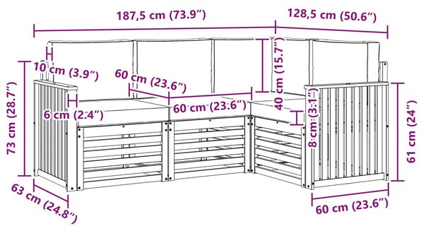 VidaXL Ülőgarnitúrák párnával 4 pcs Természetes és bézs Tömör Akácfa