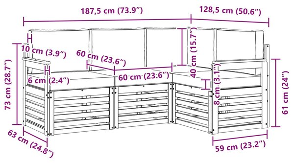 VidaXL Kültéri kanapé szett 4 pcs Fehér és Bézs 187,5 x 128,5 x 73 cm