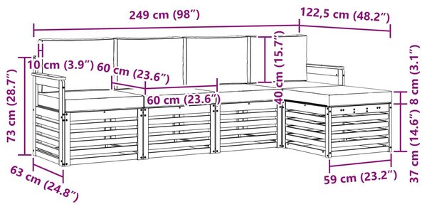 VidaXL Kültéri kanapé szett párnával 5 pcs Természetes és krémszínű