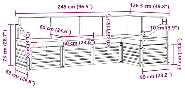 VidaXL Kültéri kanapé szett 5 pcs Fehér és Bézs 245 x 126,5 x 73 cm