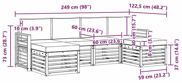 VidaXL Ülőgarnitúrák 6 pcs Fehér és Világosszürke 249 x 122,5 x 73 cm