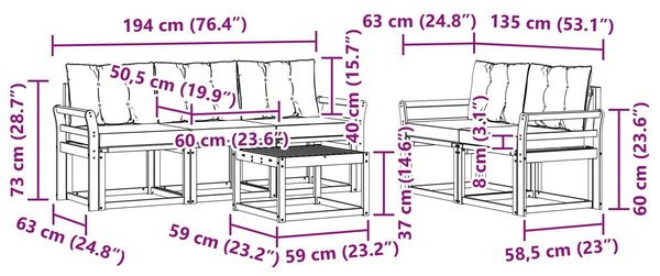 VidaXL Kültéri kanapé szett párnával 6 pcs Fehér és Fekete