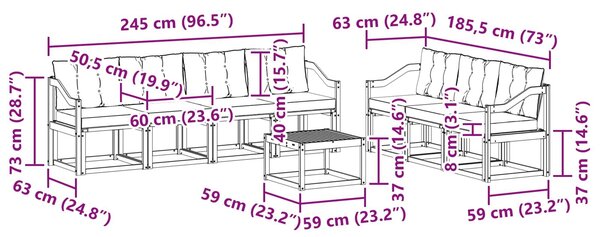 VidaXL Kültéri kanapé szett párnával 8 pcs Természetes és krémszínű