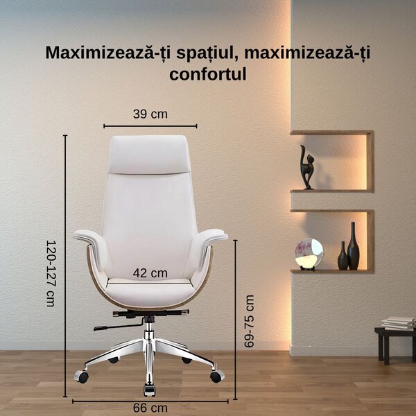 Irodai szék, vezetői, PU HD bőr anyag, ergonómikus fej- és nyaktámasz, hintázó funkció, puha és kényelmes kartámaszok, poliuretán gumi kerekek, maximális súly 130 kg