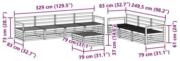 VidaXL Kültéri kanapé szett 8 pcs Természetes Tömör Akácfa