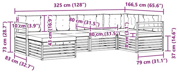 VidaXL Kültéri kanapé szett párnával 6 pcs Természetes és krémszínű