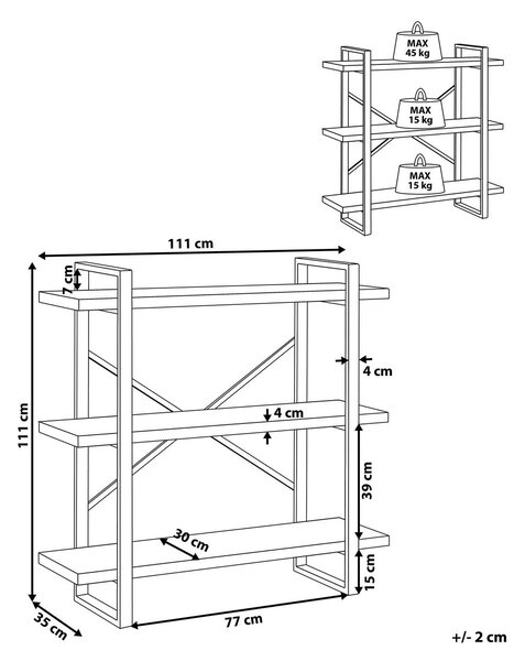 Háromszintes polcos elem TIMBER 111 cm Világosbarna