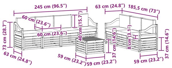 VidaXL Ülőgarnitúrák 8 pcs Természetes és antracit Tömör Akácfa