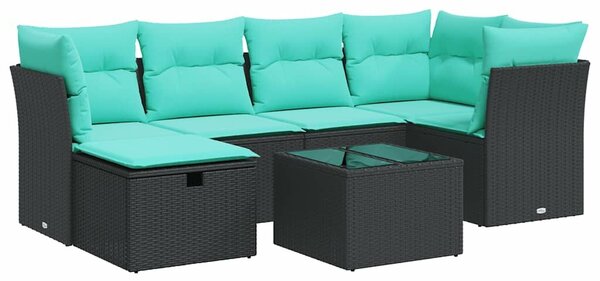 VidaXL 7 részes fekete polyrattan kerti ülőgarnitúra párnával