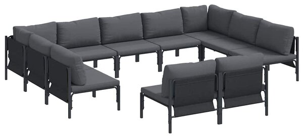 VidaXL Kerti Kanapé Szett párnával 11 pcs Fekete Acél