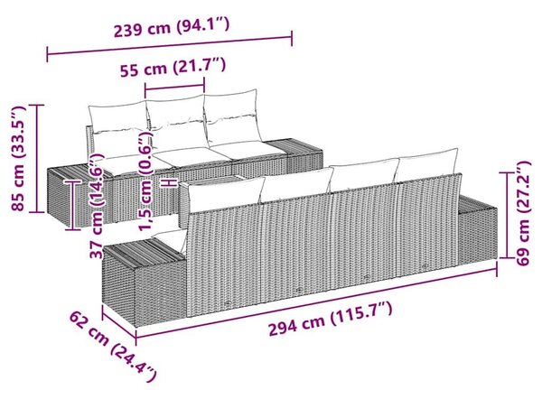 VidaXL Kerti Kanapé Szett tárolóval 8 pcs Szürke polirattan