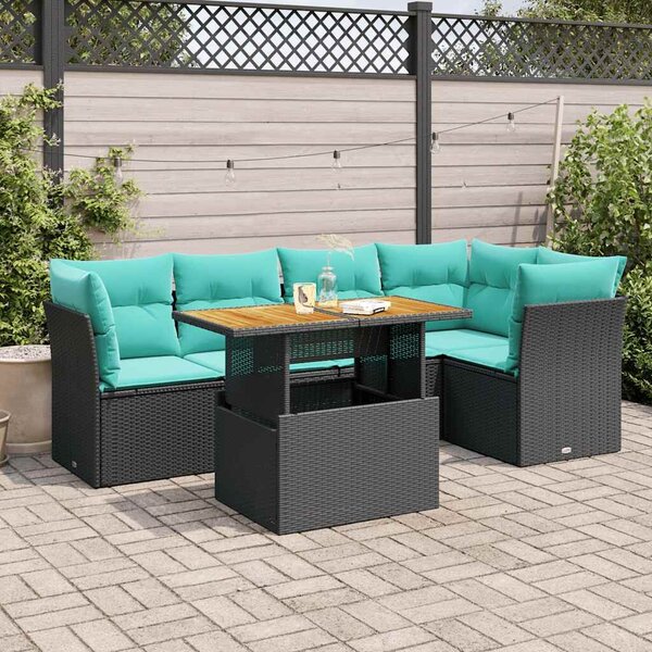 VidaXL 6 részes fekete polyrattan kerti ülőgarnitúra párnákkal