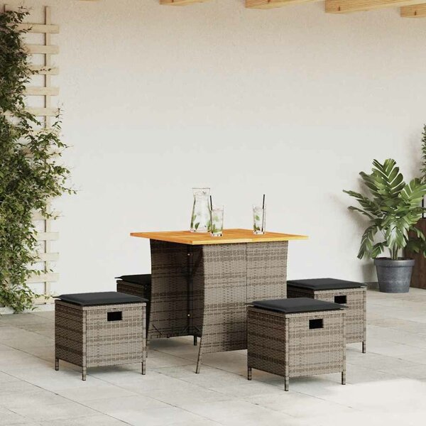 VidaXL 5 db szürke polyrattan kerti étkezőgarnitúra párnákkal