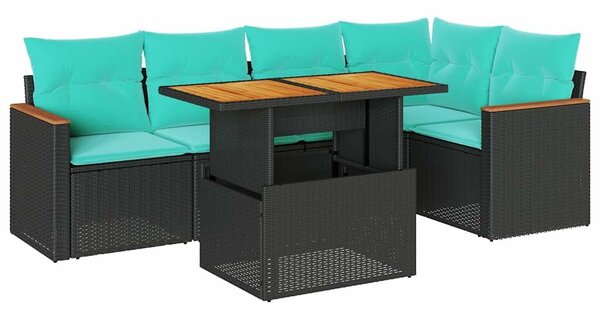 VidaXL 6 részes fekete polyrattan kerti ülőgarnitúra párnákkal