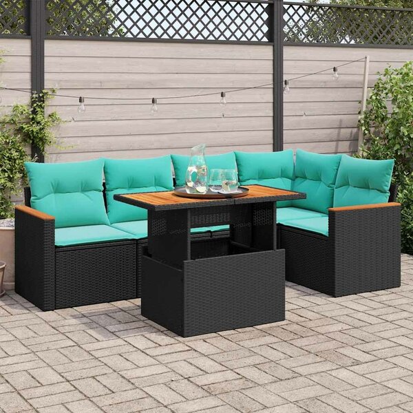 VidaXL 6 részes fekete polyrattan kerti ülőgarnitúra párnákkal