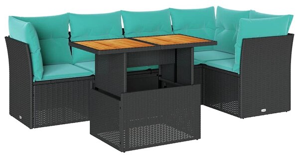 VidaXL 6 részes fekete polyrattan kerti ülőgarnitúra párnákkal