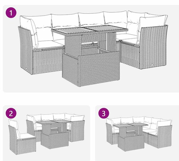 VidaXL 6 részes fekete polyrattan kerti ülőgarnitúra párnákkal